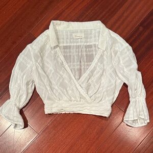 Anthropology woven White Wrap Blouse